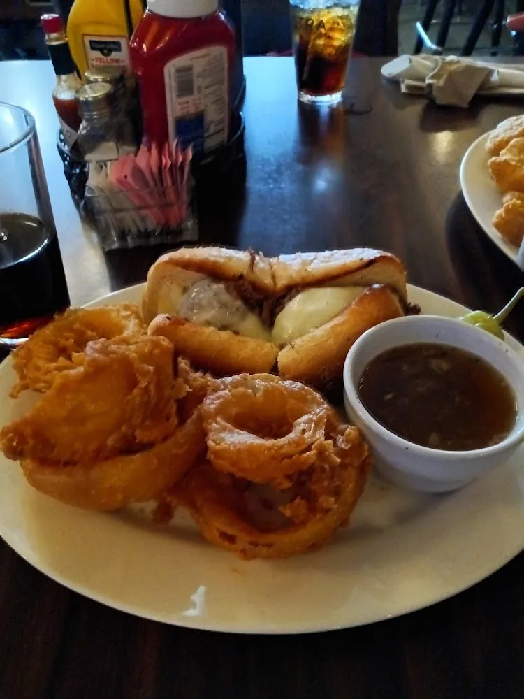 Beef Sandwich Au Jus with Giant Onion Rings
